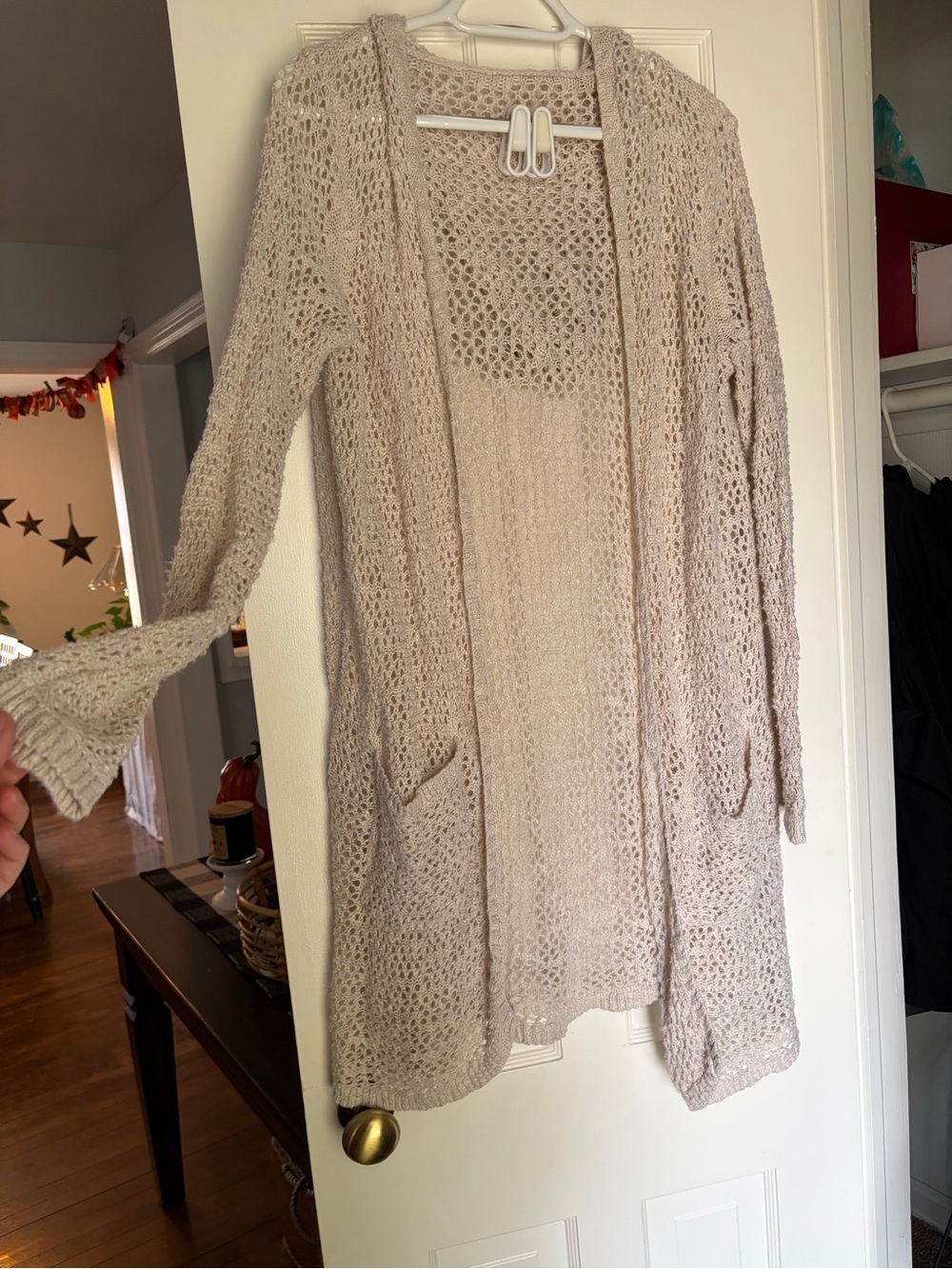 Open-Front Cream Knit Longline Women's Cardigan